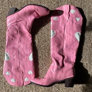 Pink Cowgirl Boots with White Hearts